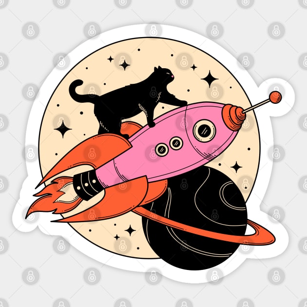 Space Walker Black Cat in beige Sticker by The Charcoal Cat Co.